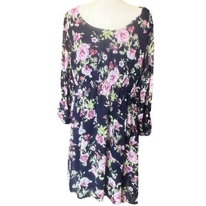 Pink Blush Maternity Floral Dress 2X Navy Pink Cottagecore Bloomcore Flowy Sheer